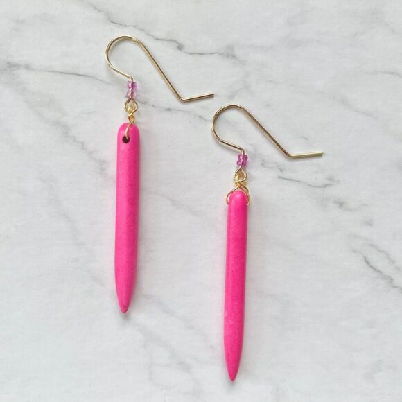 Handmade Jewelry - Hot Pink Crystal Dagger Drop Bar Earrings